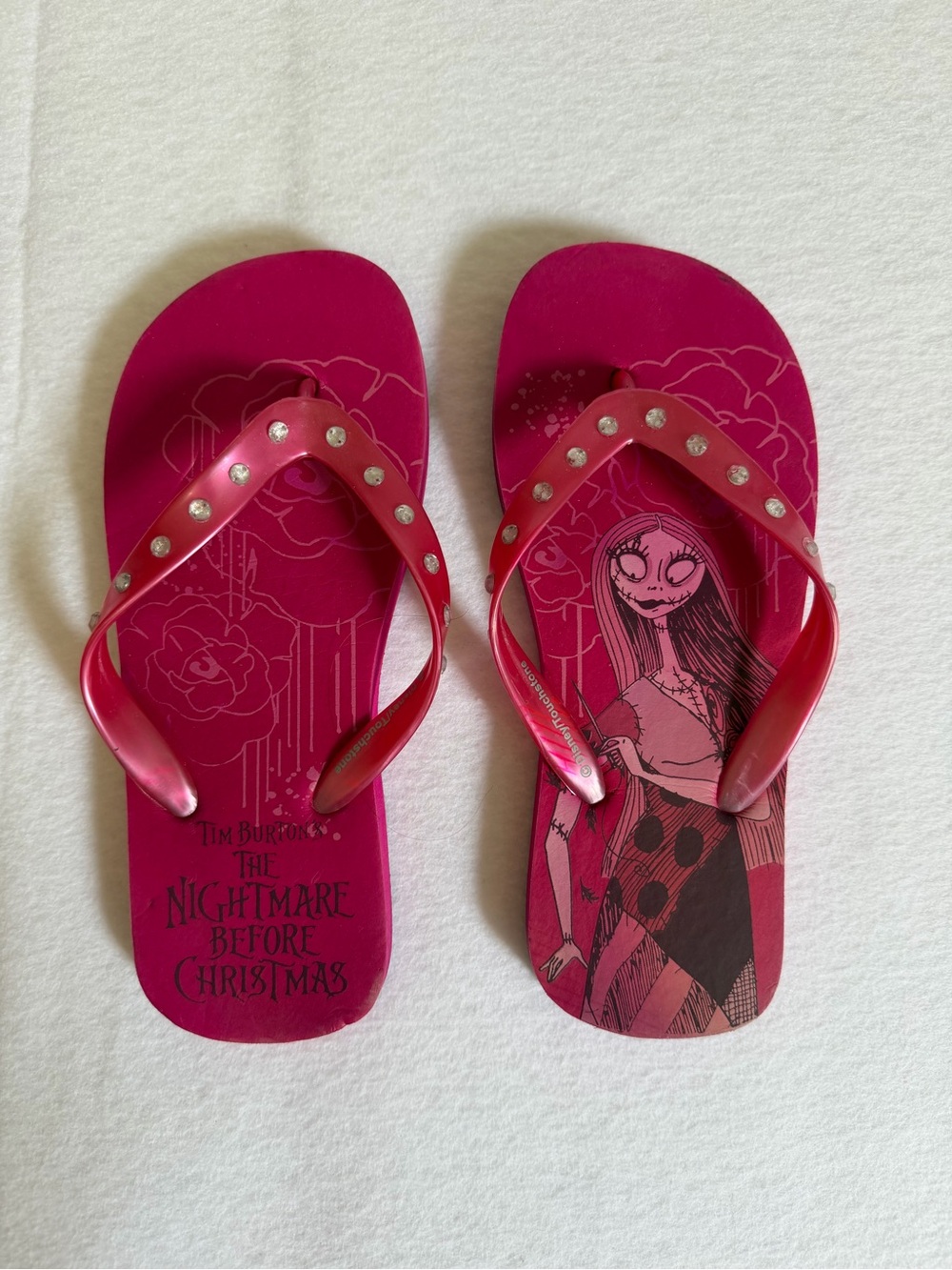 Disney Sally Nightmare Before Christmas Pink Rhinestone Flip Flops